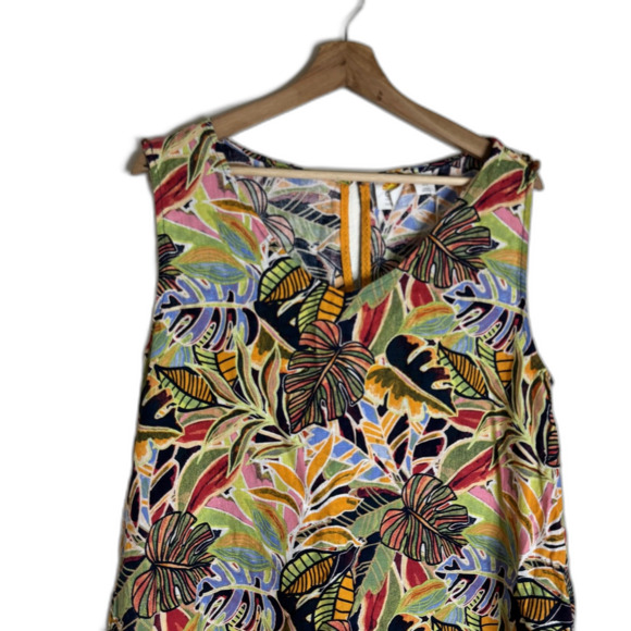 C&C California Dress Womens Medium Linen Sleeveless Tropical Floral Print Summer - Picture 2 of 11